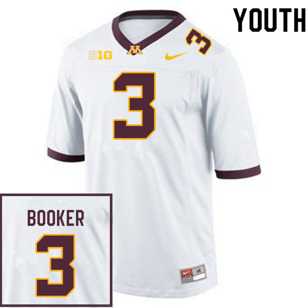 Youth #3 Austin Booker Minnesota Golden Gophers College Football Jerseys Sale-White